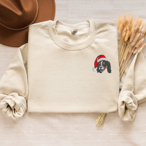 Embroidered Spaniel Christmas Sweatshirt, Santa Spaniel Crewneck or Hoodie