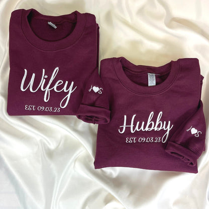 Engagement Gift for Fiance with Feyonce Sweatshirt, Est Any Year Embroidered Initials on Sleeve