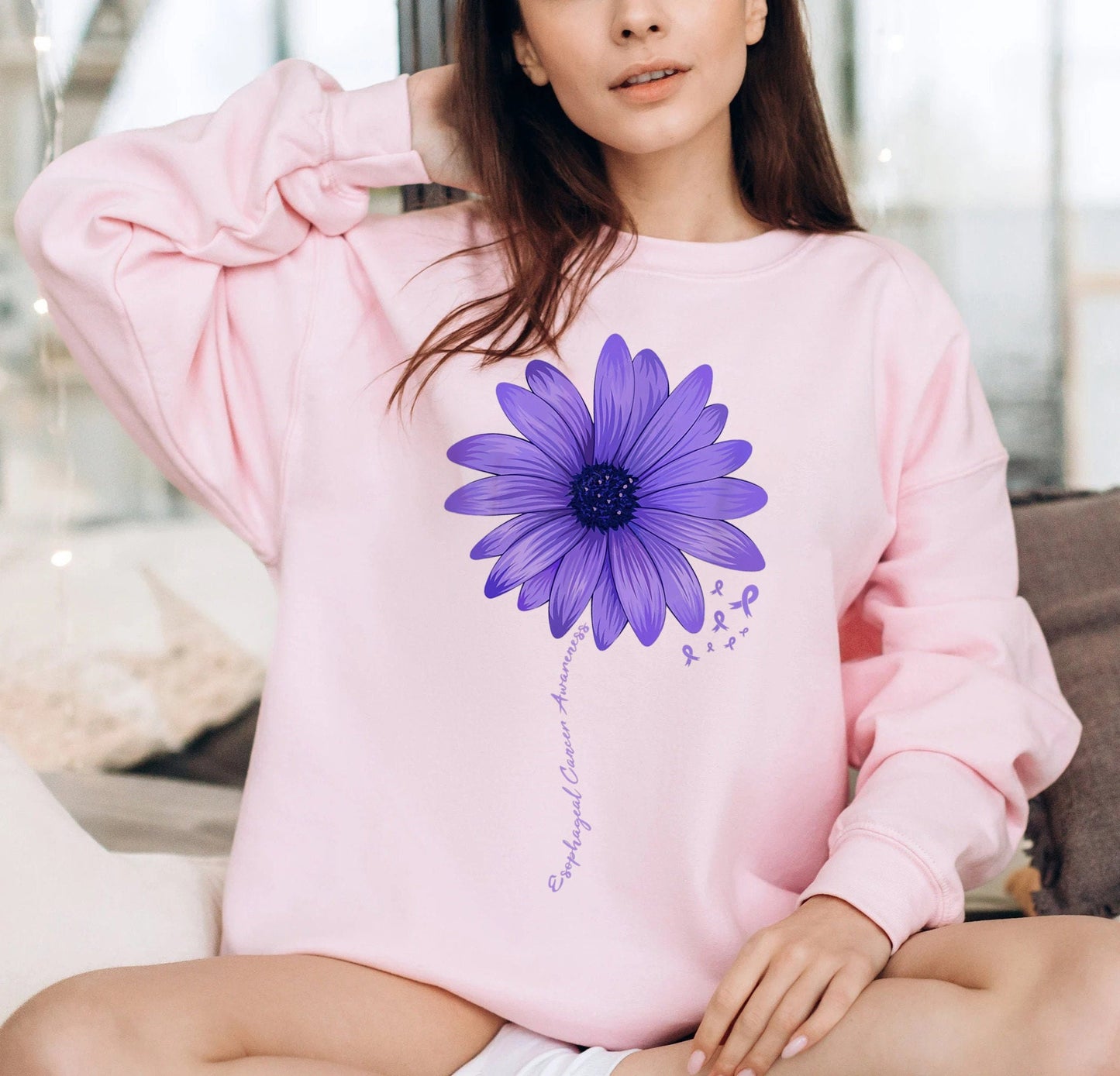 Esophageal Cancer Awareness Sunflower Periwinkle Ribbon Shirt, Fighter Warrior Tee Support Man Women Shirts Get Well