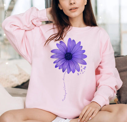 Esophageal Cancer Awareness Sunflower Periwinkle Ribbon Shirt, Fighter Warrior Tee Support Man Women Shirts Get Well