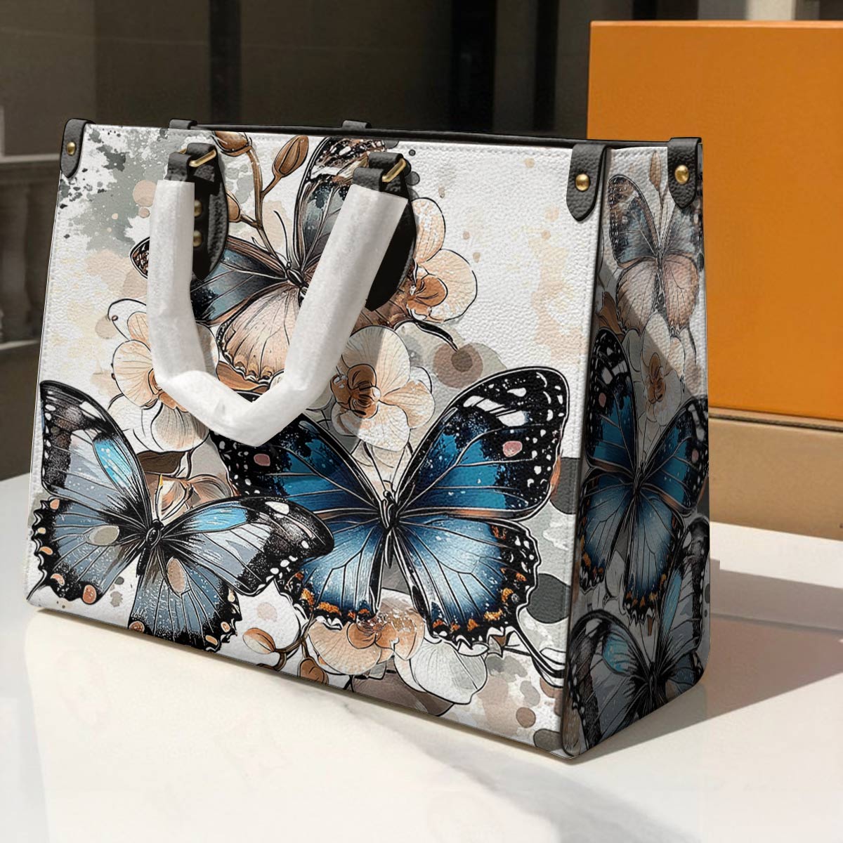 Leather Bag Charming Orchid Butterflies