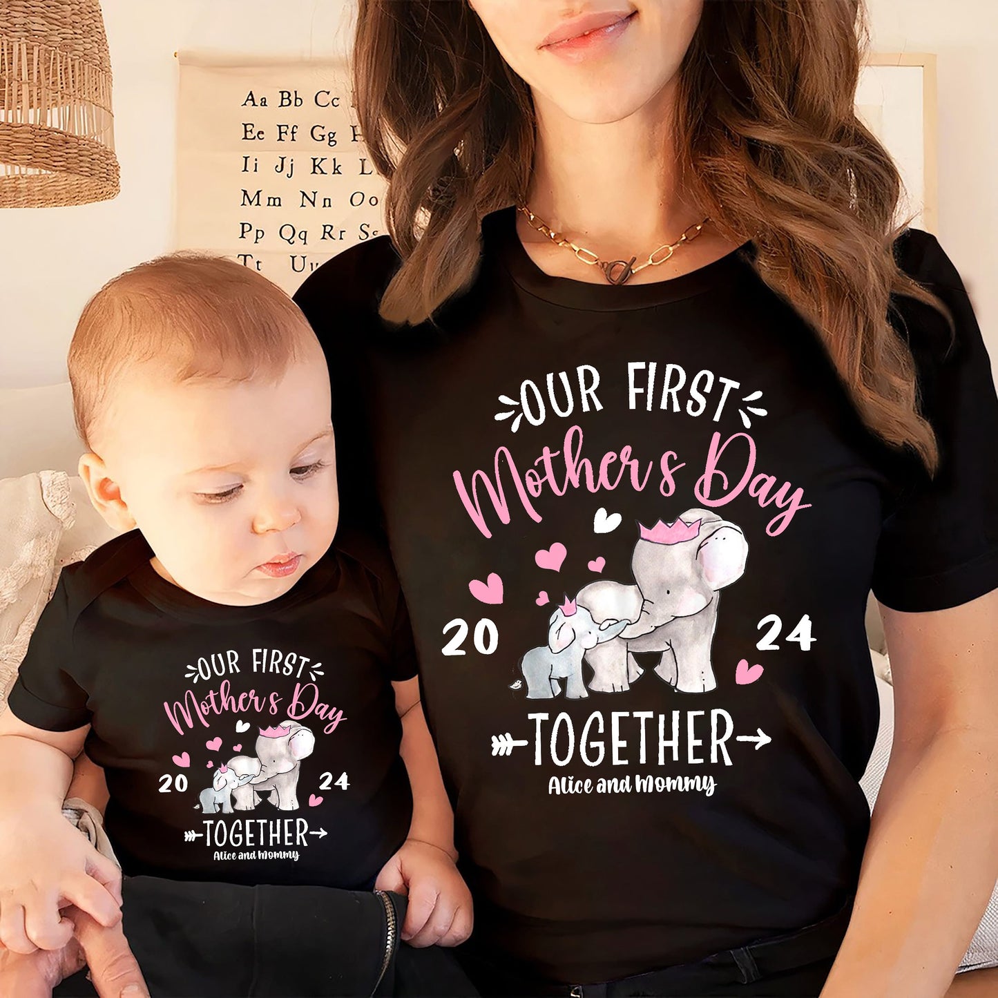 First Mother's Day Shirts  Our First Mothers Day Matching Shirts Set  Personalized Name  First Mothers Day  Mother's Day tee  Elephant