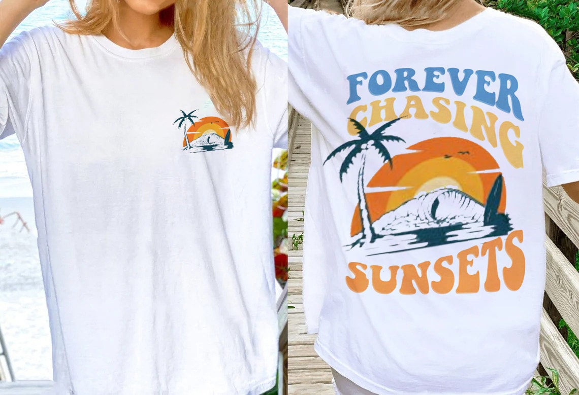 Forever Chasing Sunsets-skjorte, Retro Summer Sublimation, Æstetisk sommer, Trendy sommerskjorte, Summer Sunset-skjorte Sublimation, sommer-t-shirt