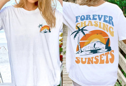 Forever Chasing Sunsets-skjorte, Retro Summer Sublimation, Æstetisk sommer, Trendy sommerskjorte, Summer Sunset-skjorte Sublimation, sommer-t-shirt