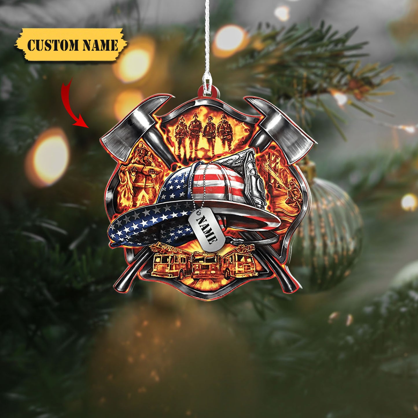 Firefighter Helmet - Personalized Car Acrylic Flat Ornament, Ornament Christmas