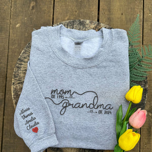 First Mom Then Grandma Sweatshirt or Hoodie with Embroidered Kids Names