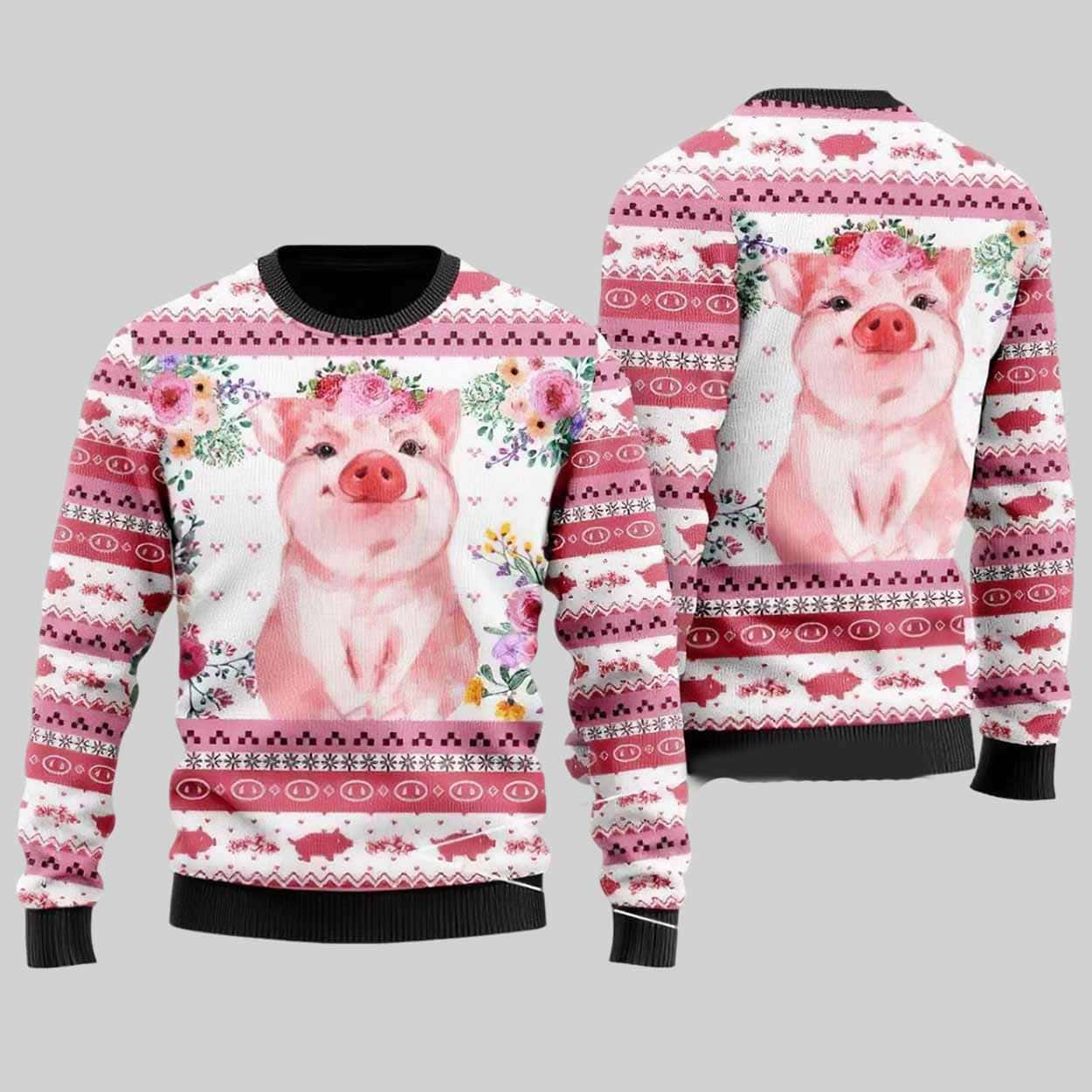 Floral Piggy Ugly Christmas Sweater