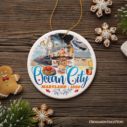 Ocean City Ceramic Ornament, Maryland Coastal Themes Christmas Decoration and Gift