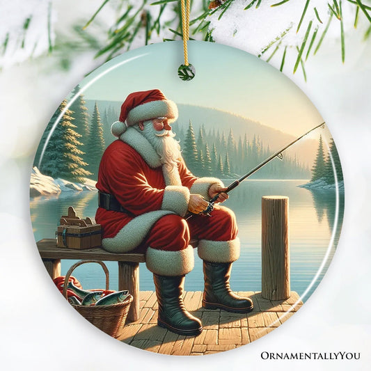 Peaceful Fishing Session with Santa Claus Christmas Ornament, Gift for Anglers