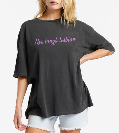 Funny Live Laugh Lesbian LGBTQ pride shirt, WLW tee, funky retro graphic shirt, gay tshirt, love is love, activist political tshirt gift