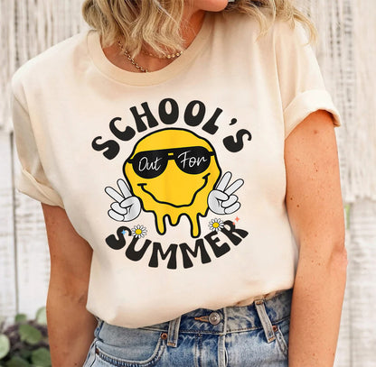 Funny Smiley Schools Out For Summer Shirt, Teacher Summer Holiday, Happy Last Day Of School, End Of the School Year,Classmates Matching gift