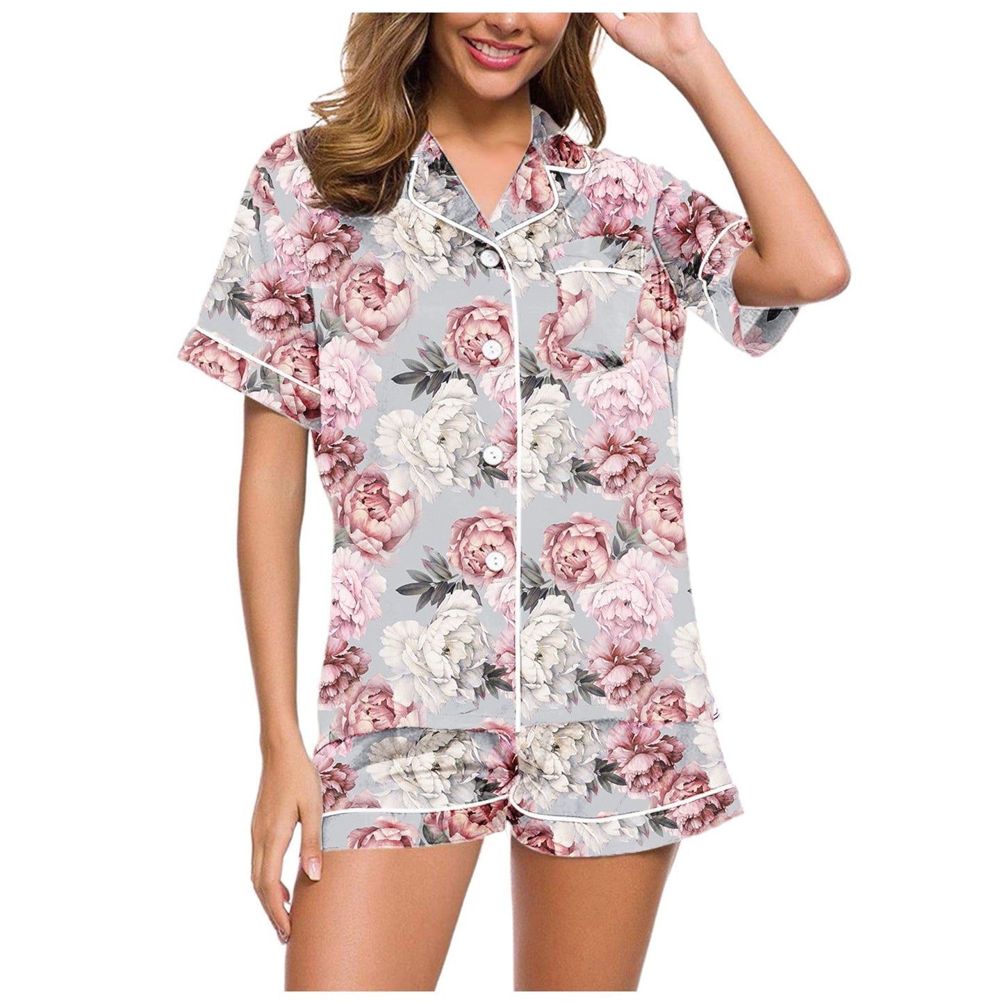 GEWSEY Womens Pajamas Set Summer Short Sleeve Pjs Button Down Loungewear Soft Sleepwear (Pink, S)