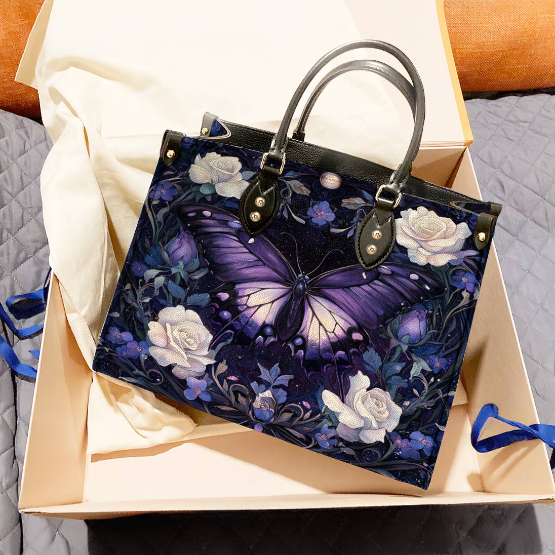 Butterfly Leather Bag Celestial Rose Garden