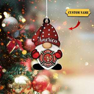 Personalized Gnome Firefighter Christmas Tree Ornament, Orrnament Christmas, Ornament For Gìft