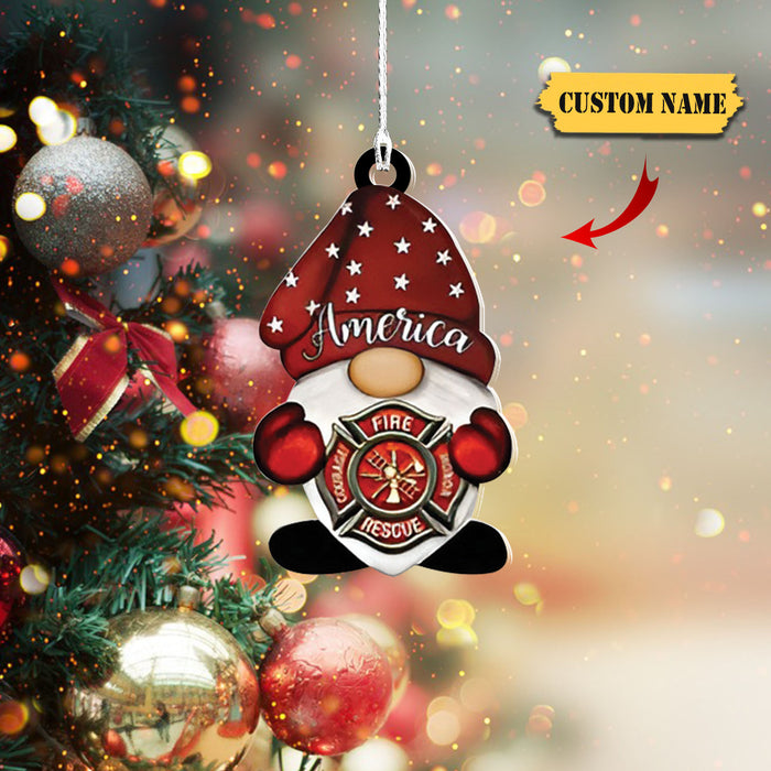 Personalized Gnome Firefighter Christmas Tree Ornament, Orrnament Christmas, Ornament For Gìft