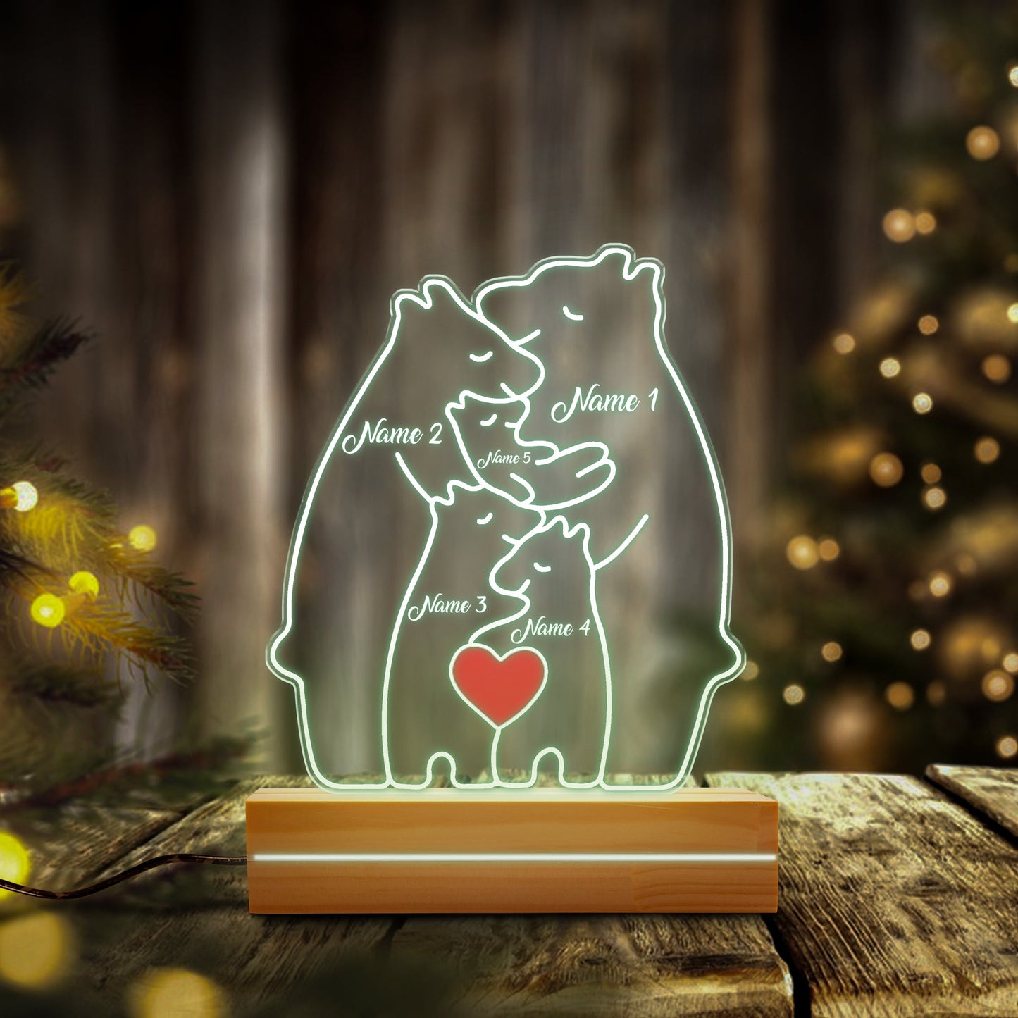 Personalized Bear Family Night Light  Personalized Gift for Baby Night light girl boy bedroom bedside light, Gift for Christmas Family Home decoration