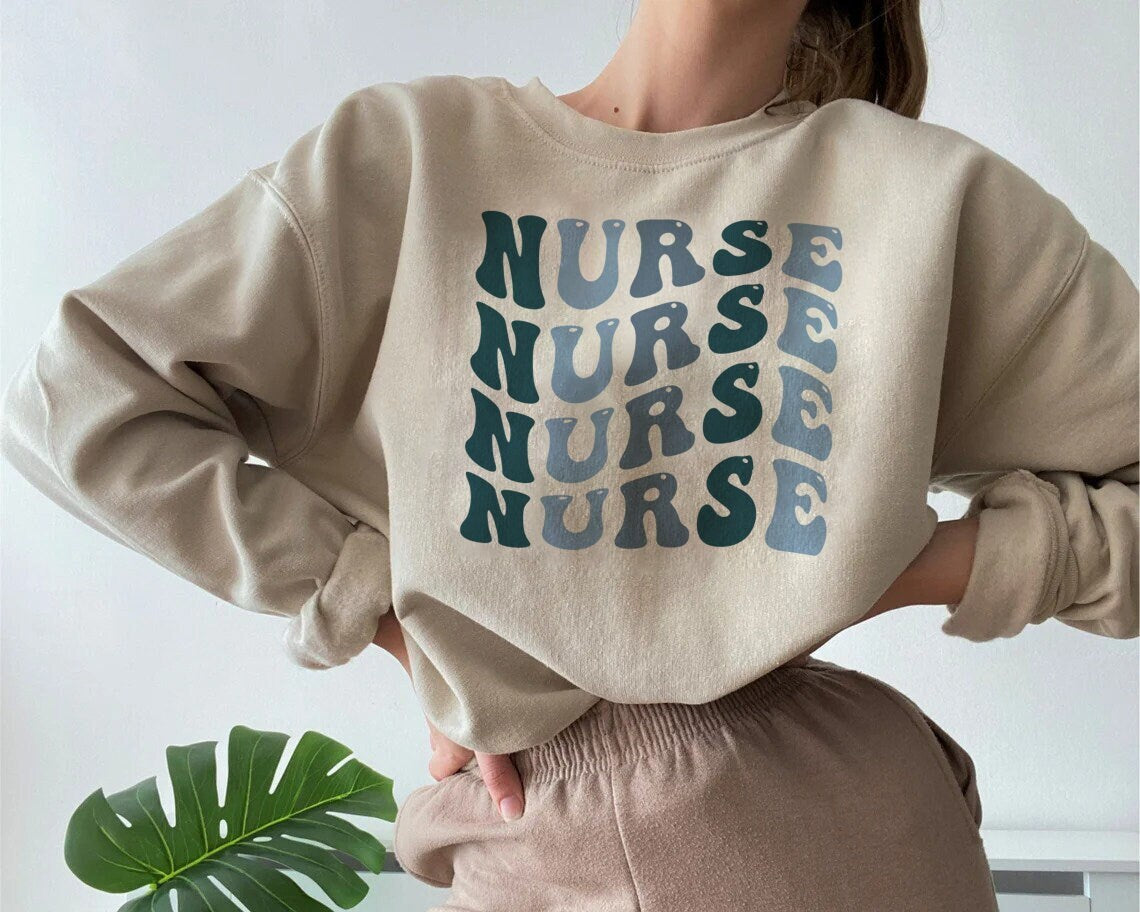 Groovy Blue Nurse Sweatshirt, Retro Nurse Shirts, Graduation Gift, Nursing School, Nurses Week Appreciation, RN, Unisex Sweatshirt, nurse
