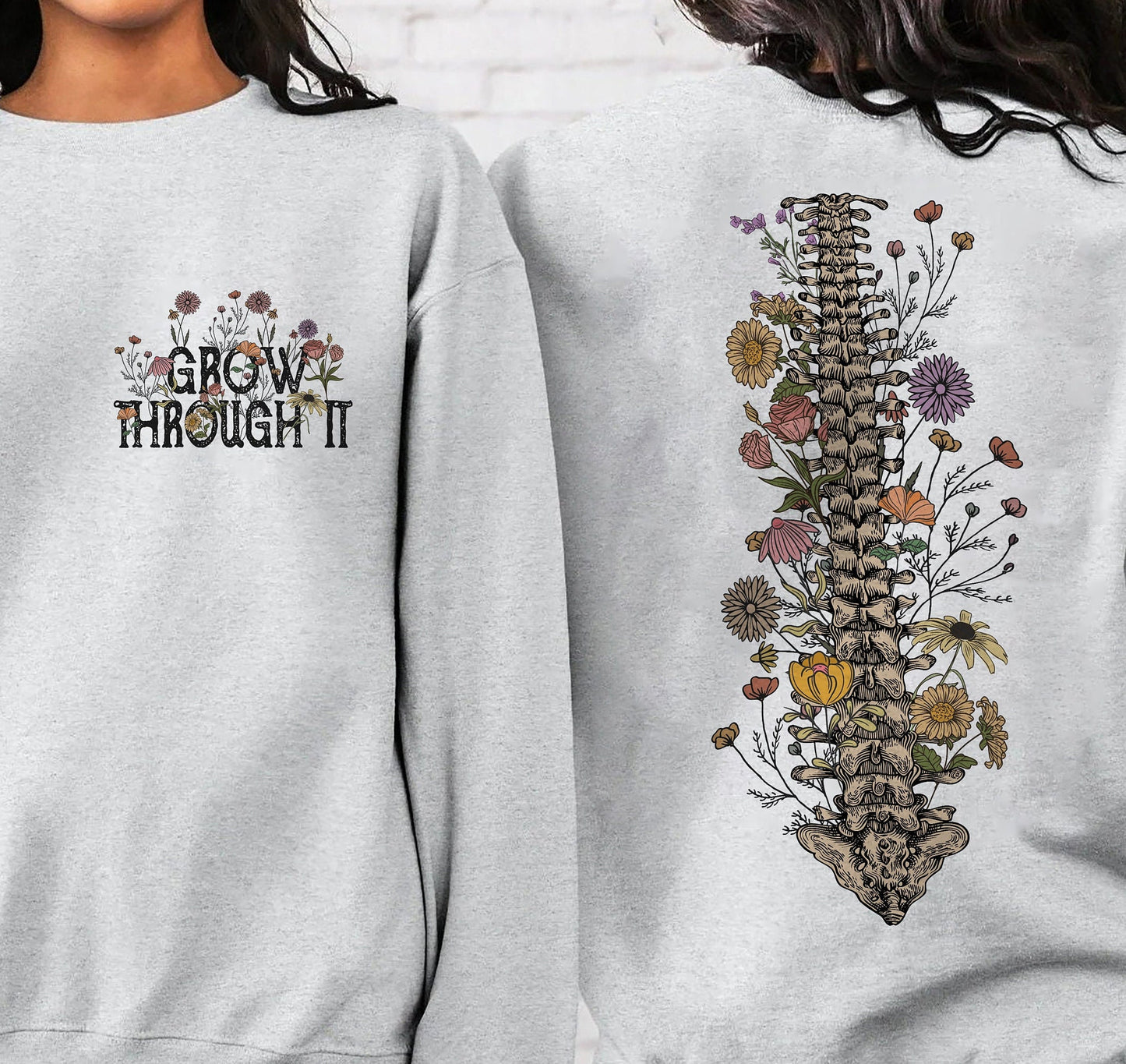 Grow Through It Shirt, Motivational Shirt, Positive Saying Tee, Grow Through Tee,Mental Health Shirt,Flower Skeleton Shirt, Plant Lady Shirt