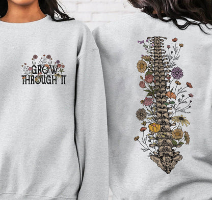 Grow Through It Shirt, Motivational Shirt, Positive Saying Tee, Grow Through Tee,Mental Health Shirt,Flower Skeleton Shirt, Plant Lady Shirt