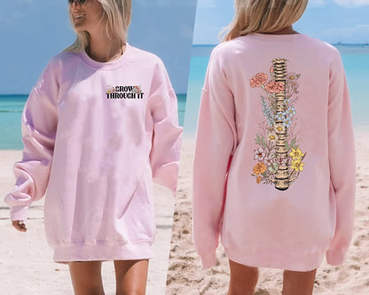 Grow Through It Sweatshirt, Motivational Shirt, Grow Through Sweatshirt, Mental Health Shirt, Flower Skeleton Shirt, Plant Lady Sweatshirt