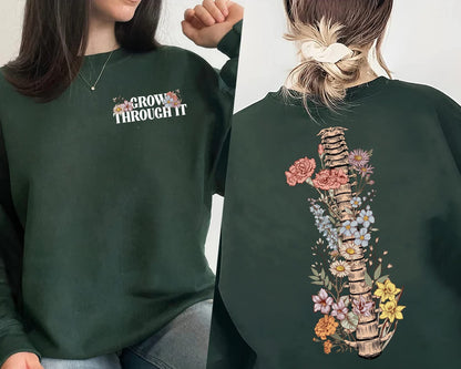 Grow Through It Sweatshirt, Motivational Shirt, Grow Through Sweatshirt, Mental Health Shirt, Flower Skeleton Shirt, Plant Lady Sweatshirt