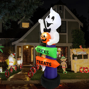 2.4m Big Halloween Inflatable Ghost Holding Pumpkin Street Signs Decoration Tricks or Treats Halloween