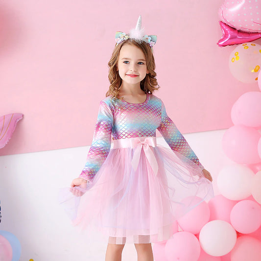 Baby Girls Dresses Flying Sleeve Winter Princess Dress For Girls Colorful Children Birthday Party Costumes Cartoon Dresses