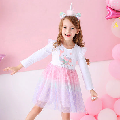 Baby Girls Dresses Flying Sleeve Winter Princess Dress For Girls Colorful Children Birthday Party Costumes Cartoon Dresses