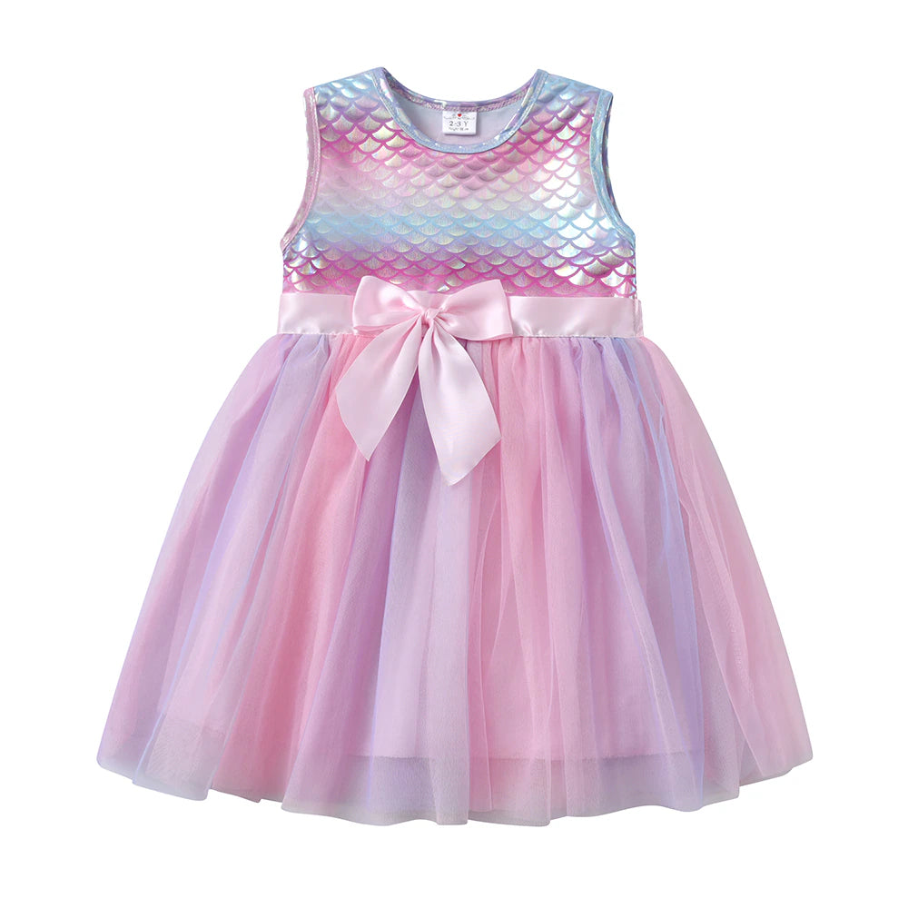 Princess Girls Dresses Sleeveless Summer Children Dress Elegant Toddler Kids Dress with Bow Girls Birthday Party Clothing