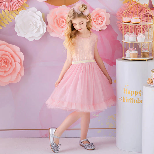 Princess Girls Dresses Sleeveless Summer Children Dress Elegant Toddler Kids Dress with Bow Girls Birthday Party Clothing
