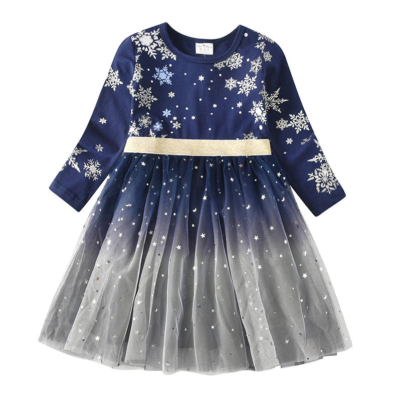Baby Girls Dresses Flying Sleeve Winter Princess Dress For Girls Colorful Children Birthday Party Costumes Cartoon Dresses