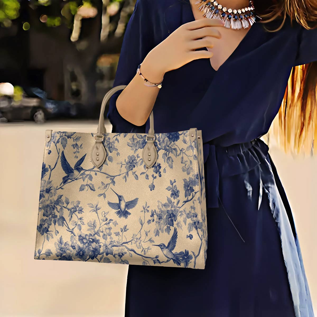 Hummingbird Leather Bag Chiffon Sky