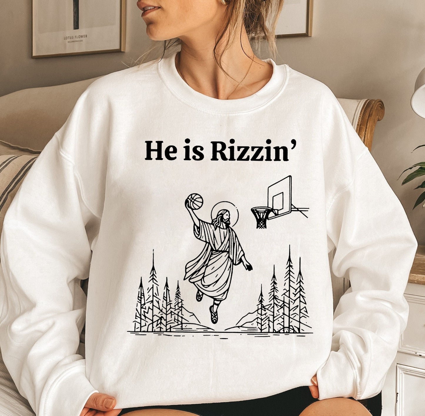 He Is Rizzin' Sweatshirt, Funny Easter Day Shirt, Humor Christian Shirt, Jesus Lover Gift, Jesus Play Basketball, Easter Tee, Easter Day