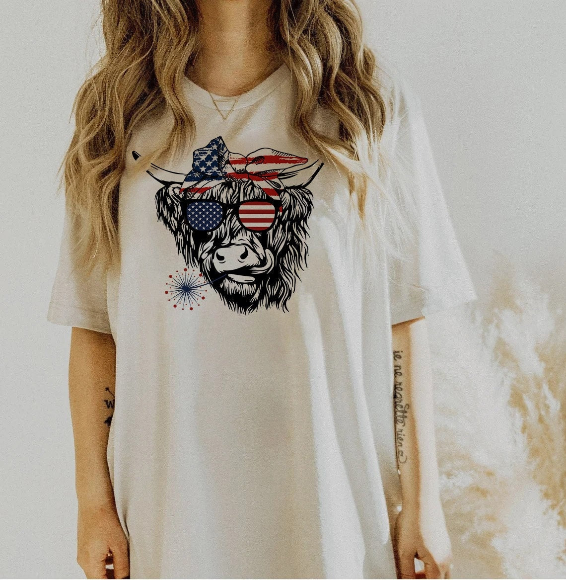 Highland Cow 4th Of July Shirt, Highland Cow T-Shirt, American Flag Shirt, Independence Shirt, American Cow T-Shirt, Happy 4th Of July gift