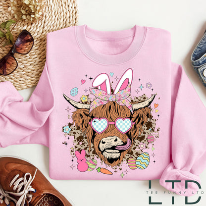Highland Cow Easter Day Shirt, Heifer Cow Easter T-Shirt, Cow Lover Shirts, Easter Egg Shirt, Happy Easter Sweatshirt, Farm Animals Tee