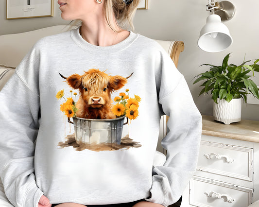 Highland Cow Sweatshirt, Cow Sweatshirt, Heifer Shirt, Cow With Flowers, Western Shirt, Country Shirt, Cowgirl Shirt, Cow Skull Shirt