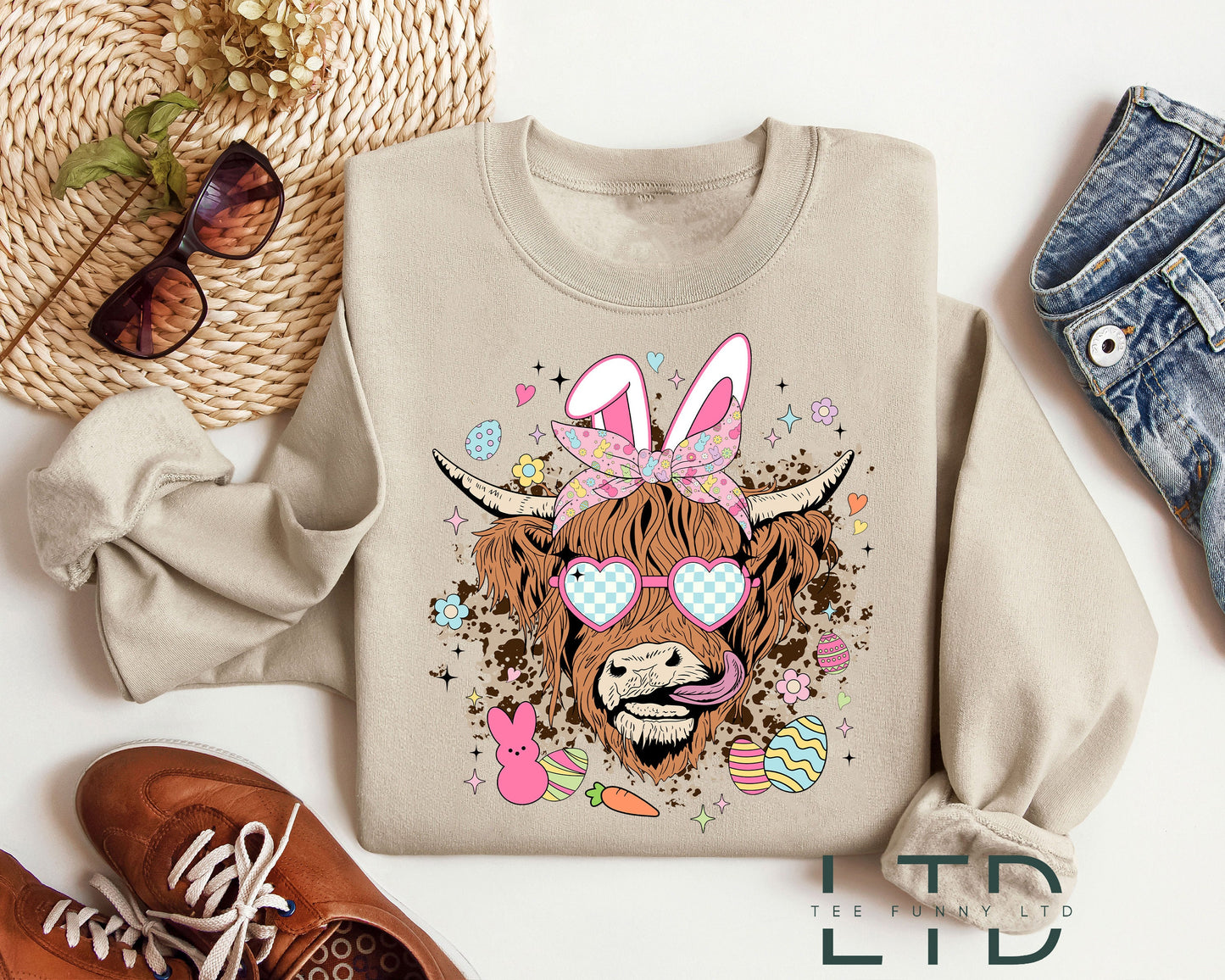 Highland Cow Easter Day Shirt, Heifer Cow Easter T-Shirt, Cow Lover Shirts, Easter Egg Shirt, Happy Easter Sweatshirt, Farm Animals Tee
