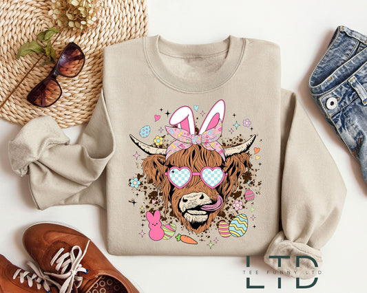 Highland Cow Easter Day Shirt, Heifer Cow Easter T-Shirt, Cow Lover Shirts, Easter Egg Shirt, Happy Easter Sweatshirt, Farm Animals Tee