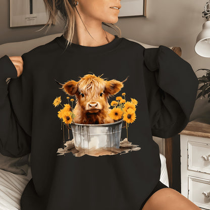 Highland Cow Sweatshirt, Cow Sweatshirt, Heifer Shirt, Cow With Flowers, Western Shirt, Country Shirt, Cowgirl Shirt, Cow Skull Shirt