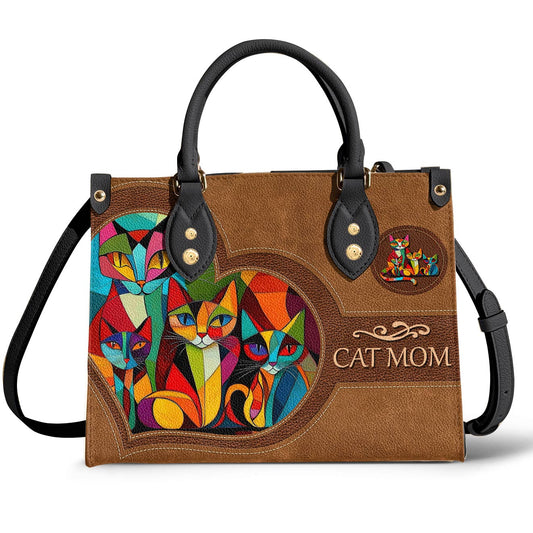 Leather Bag Colorful Cubism Cat Mom