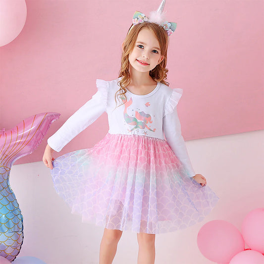 Baby Girls Dresses Flying Sleeve Winter Princess Dress For Girls Colorful Children Birthday Party Costumes Cartoon Dresses