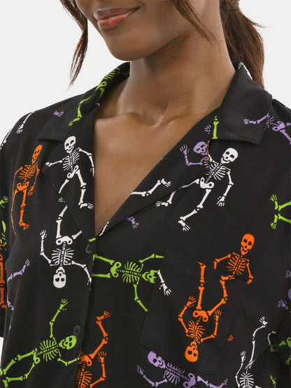 Halloween Women’s Skeleton Printed Notched Top and Shorts Pajama Set from Way to Celebrate