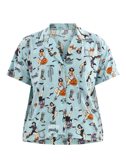 Halloween Women’s Spooky Printed Notched Top and Shorts Pajama Set from Way to Celebrate