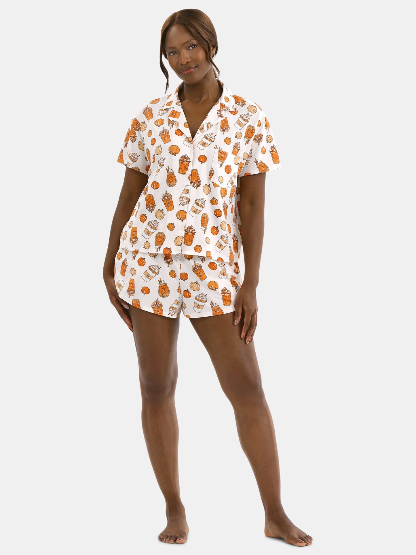 Halloween Women’s Printed Notched Top and Shorts Pumpkin Pajama Set from Way to Celebrate, 2-Piece