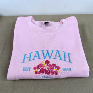 Hawaii State Sweatshirt or Hoodie, Embroidered Gift - Est. 1959 Aloha Flower