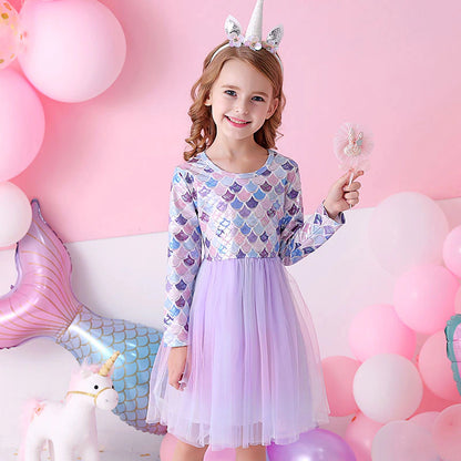 Baby Girls Dresses Flying Sleeve Winter Princess Dress For Girls Colorful Children Birthday Party Costumes Cartoon Dresses