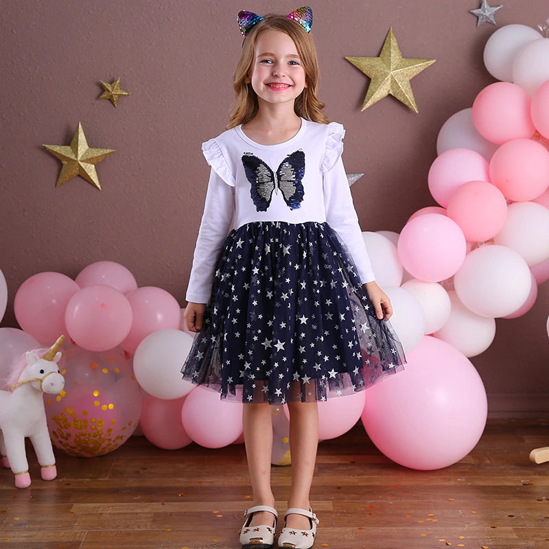 Baby Girls Dresses Flying Sleeve Winter Princess Dress For Girls Colorful Children Birthday Party Costumes Cartoon Dresses