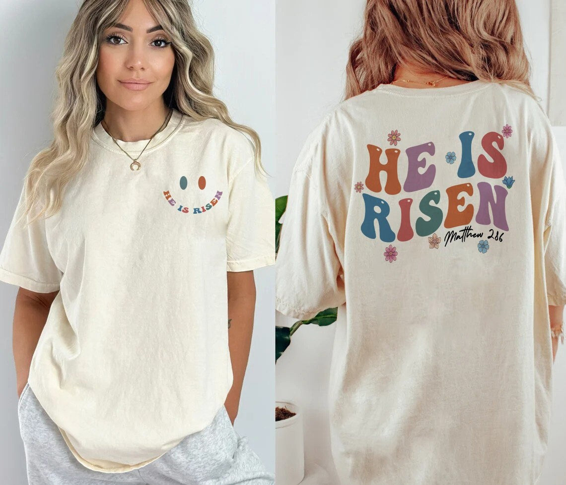 He Is Risen Easter Shirt - Religious Easter Shirt -Cute Easter Tee-Easter Tee -Bible Verse Easter Tee Easter egg Hunt shirt gift, mom easter - 1