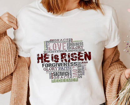 He Is Risen T-shirt - Religious Easter Shirt - Easter Tee - Bible Verse Easter Tee - Easter egg Hunt Shirt - Sød påske Tee