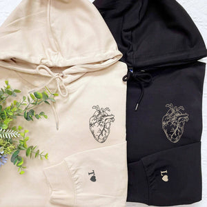 Heart Sketch Sweatshirt or Hoodie, Custom Embroidered Valentines Gifts For New Couples